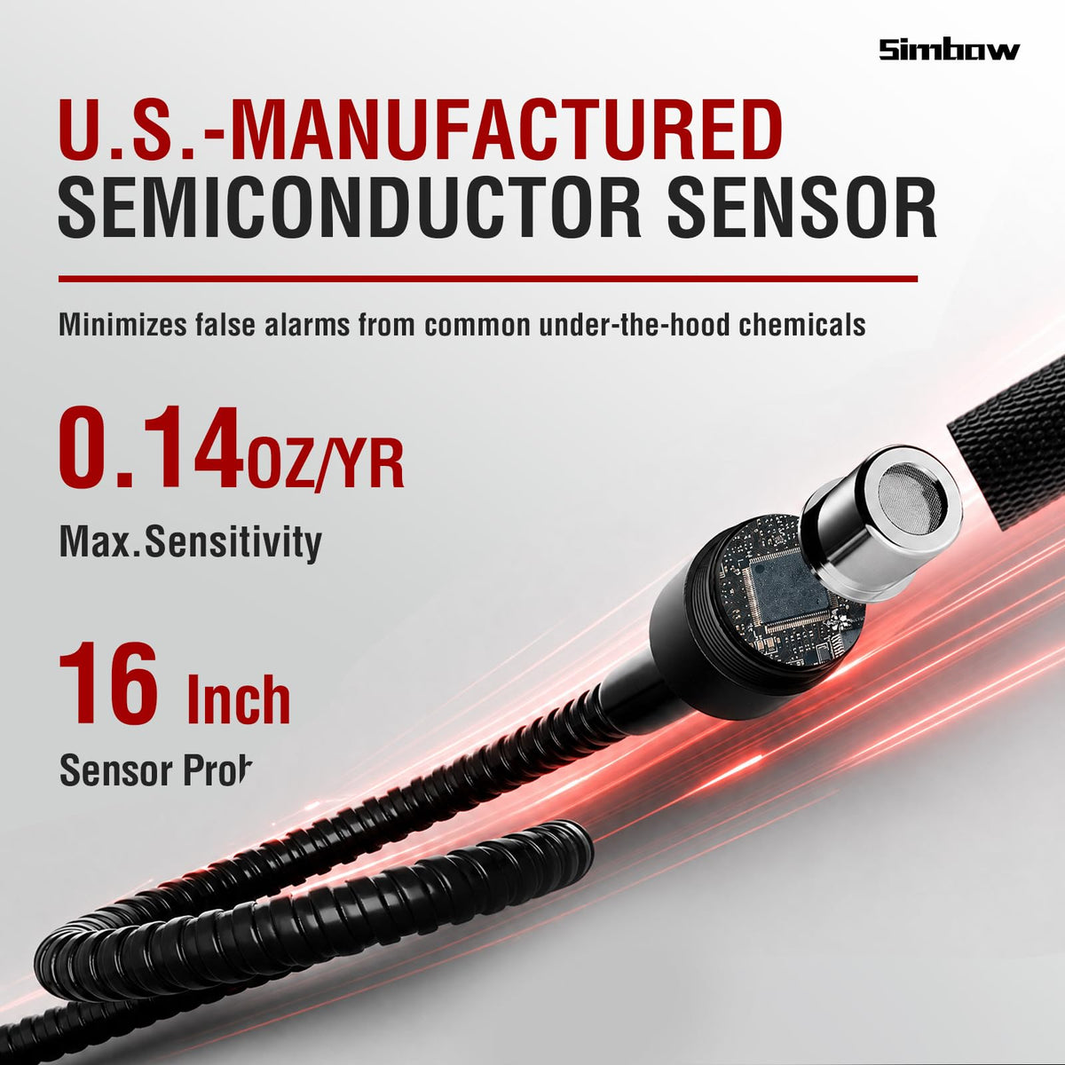 Simbow close-up of 16-inch probe tip for precise leak access in tight spaces