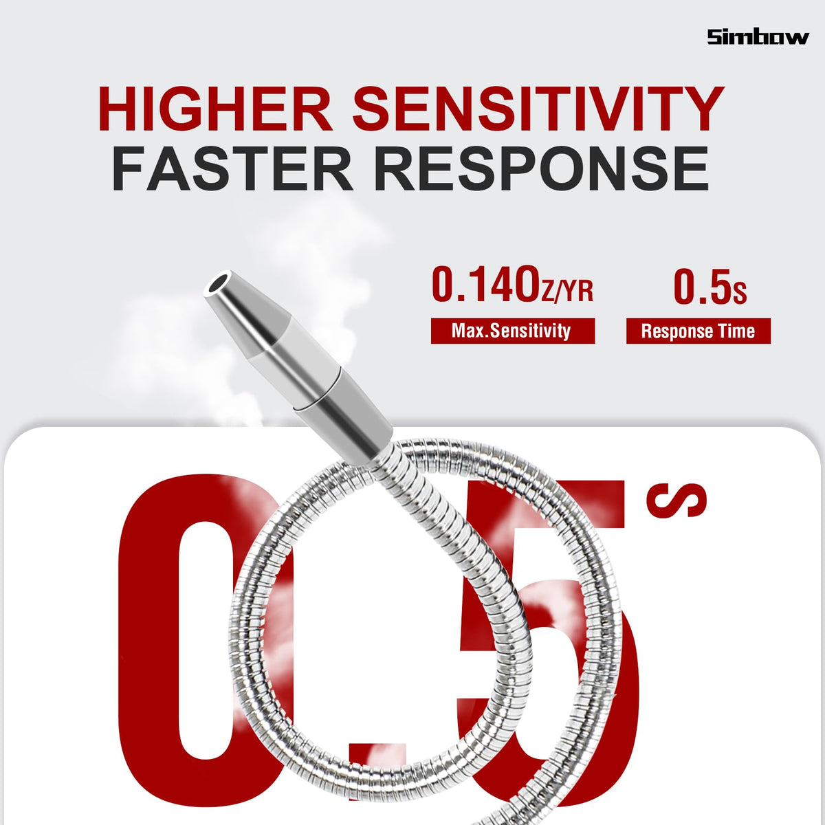 Simbow close-up of 7.9-inch flexible probe for reaching tight leak locations