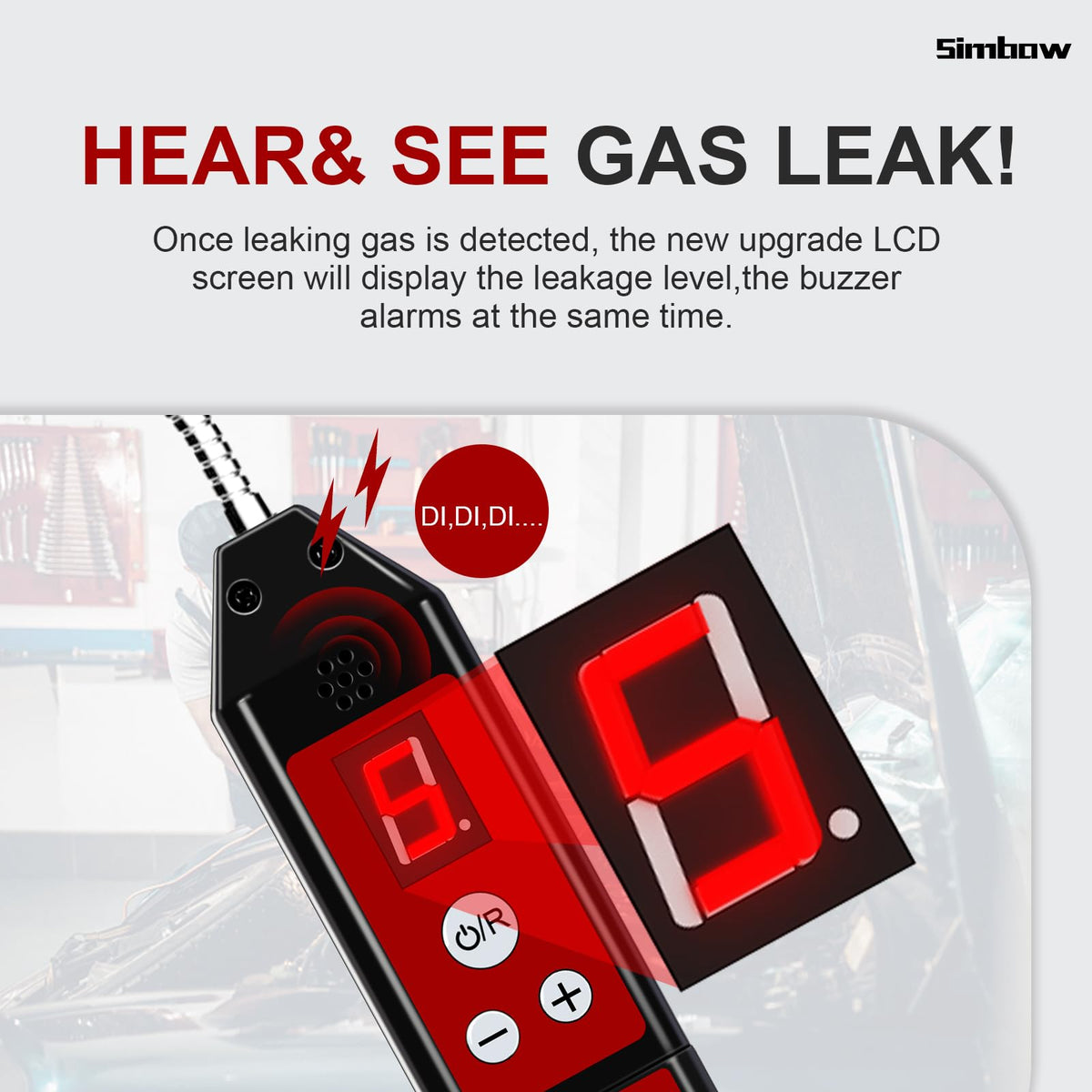 Simbow clear LCD display showing intensity and sensitivity readings for fast diagnosis