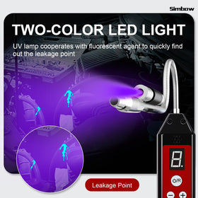 Simbow probe positioned in car engine bay locating refrigerant leaks quickly