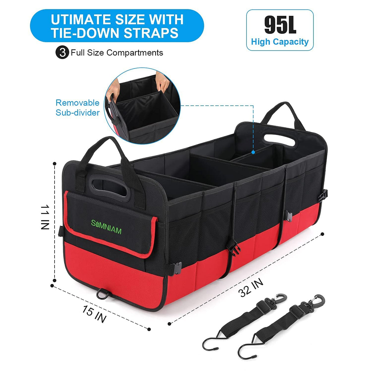 Simniam top view of compartments filled illustrating organized storage