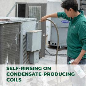 Simple Green thick foam clinging to coil demonstrating improved contact time benefit