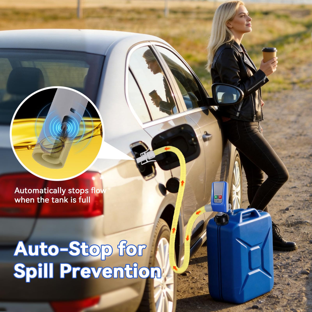 SINCEHOLY pump mounted on a gas can for fast, convenient refueling