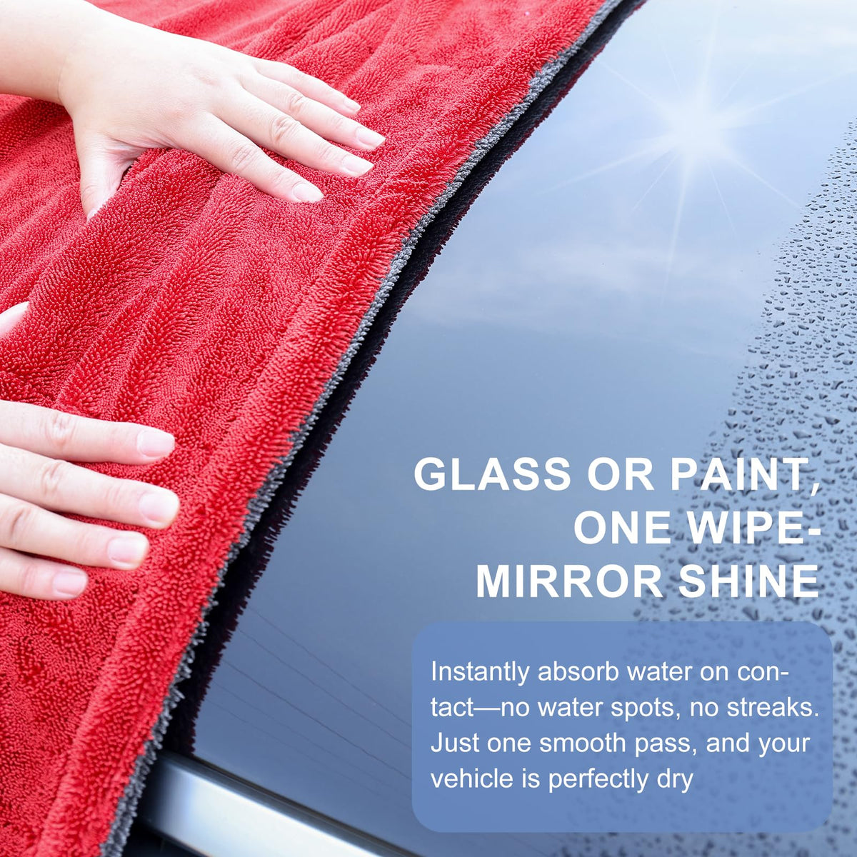 Singrune XL towel spread full-size on car hood demonstrating wide coverage and efficiency