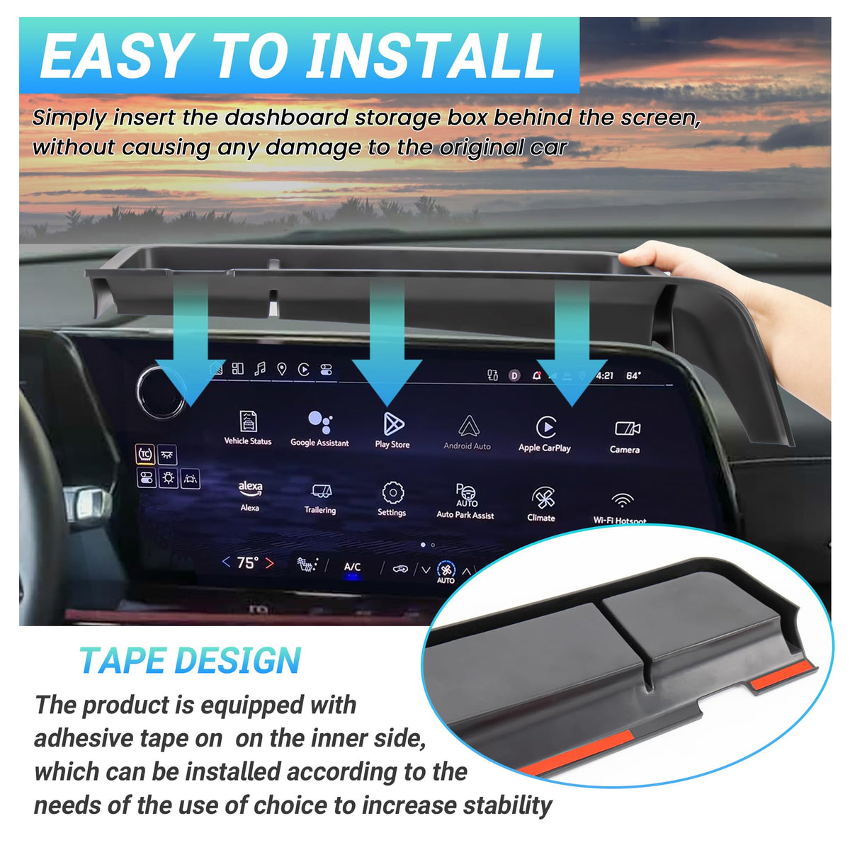 Sinminou detail of three adhesive patches for secure tool-free attachment
