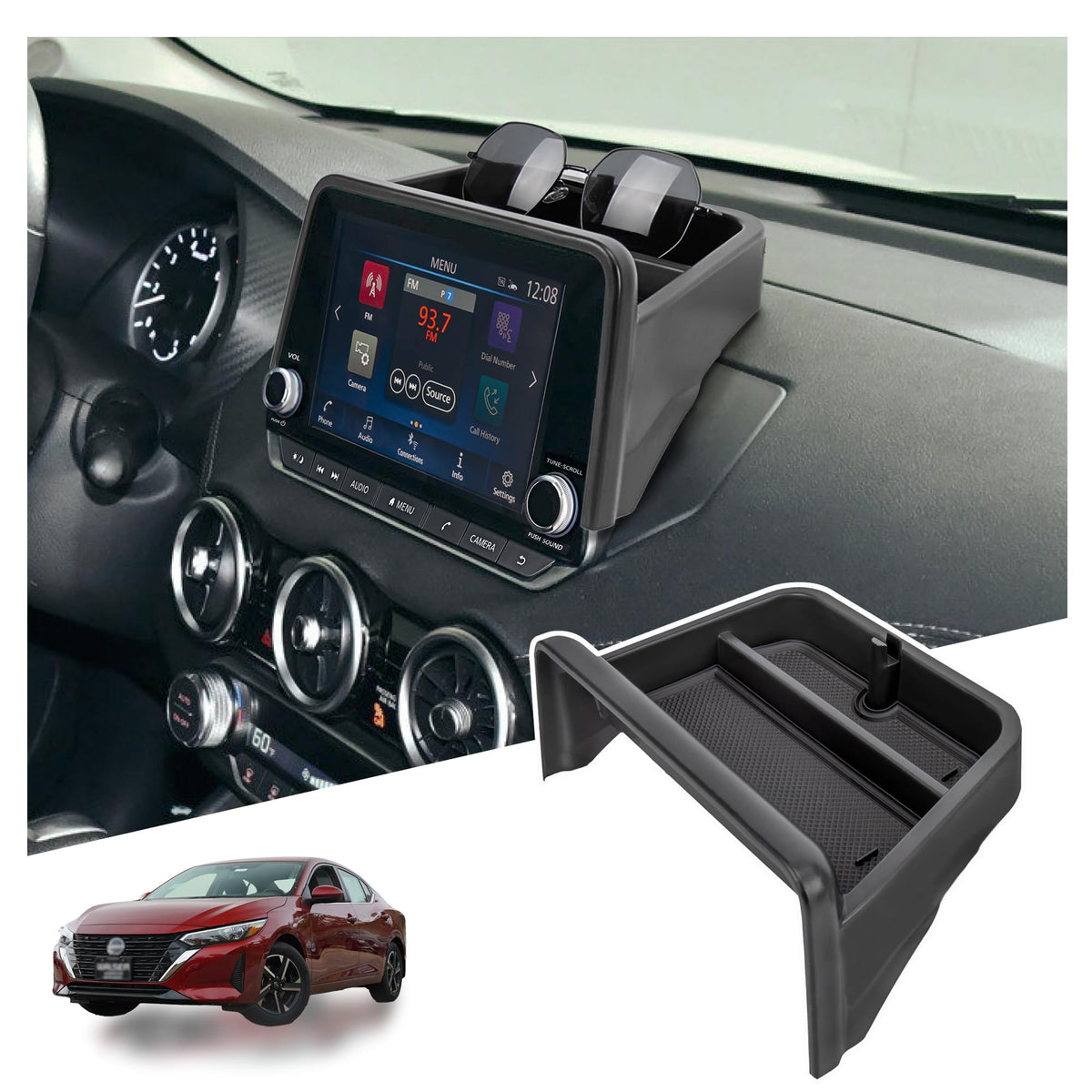 Sinminou dashboard tray front view showing organized storage benefit