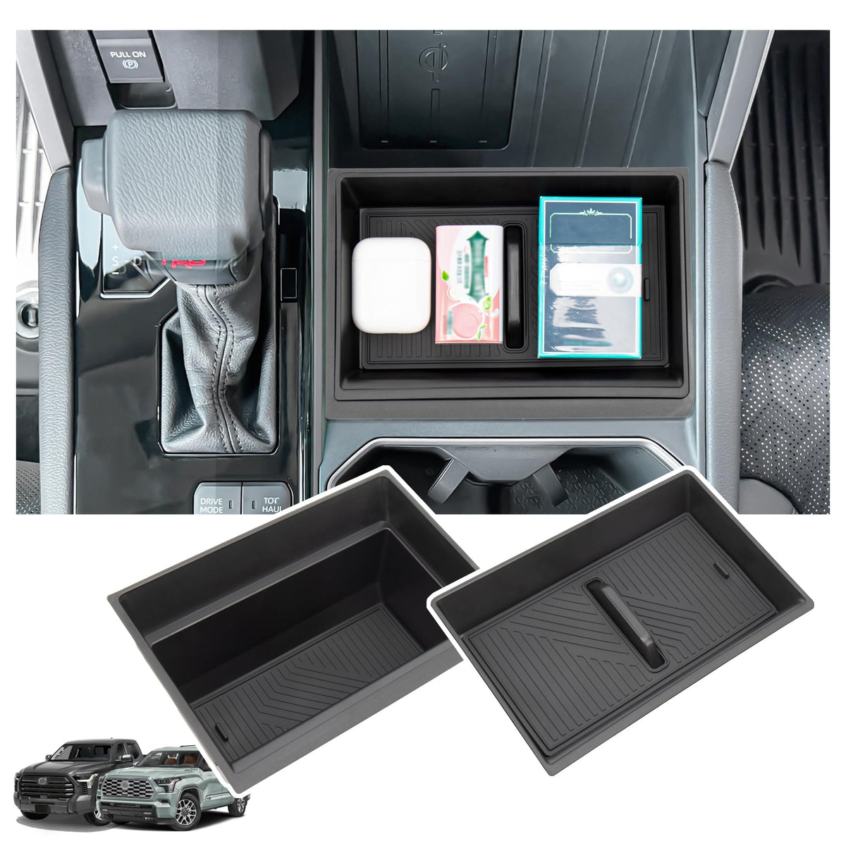Sinminou front view console organizer showing neat layout and easy access benefit
