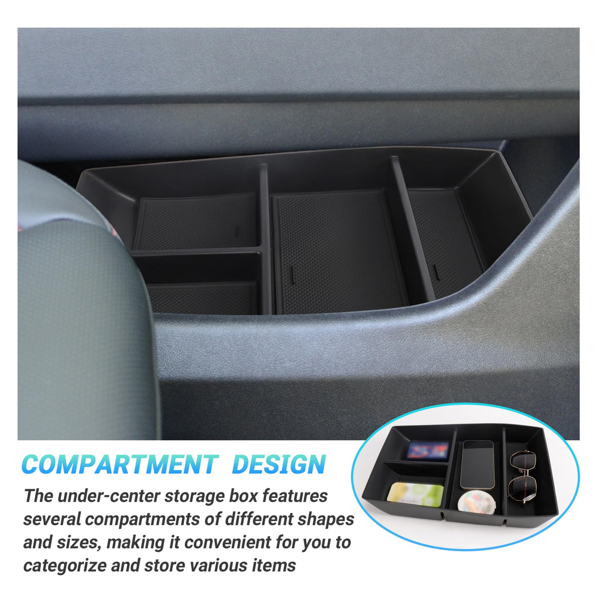 Sinminou organizer installed in a Chevy Traverse console for tidy organization