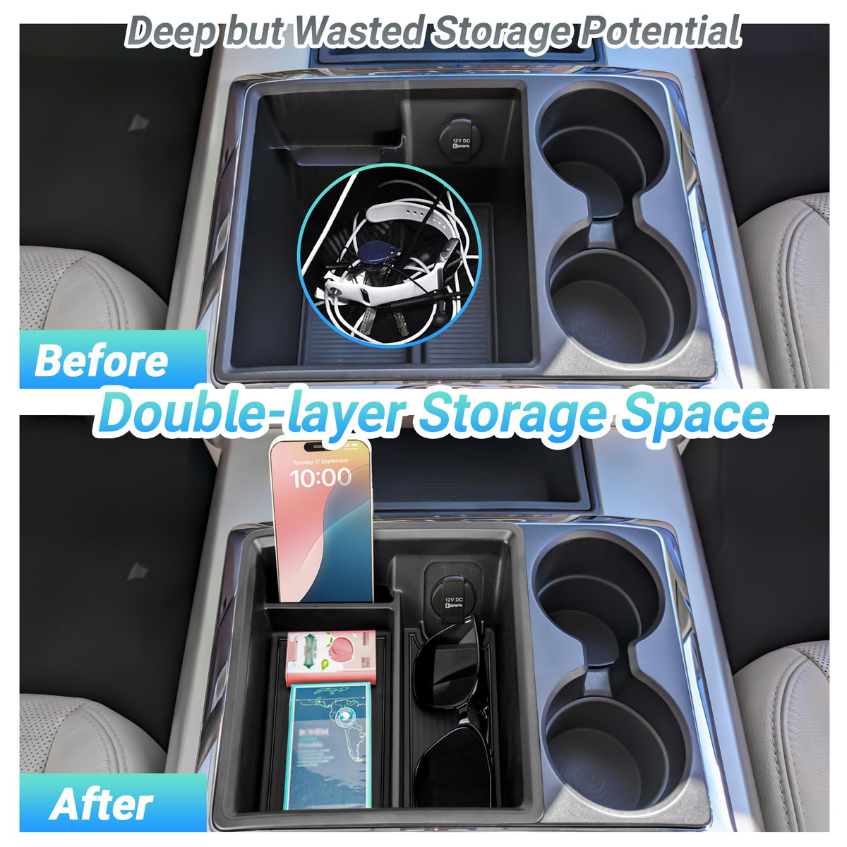 Sinminou installed in Ram console preserving USB access and tidy cabin
