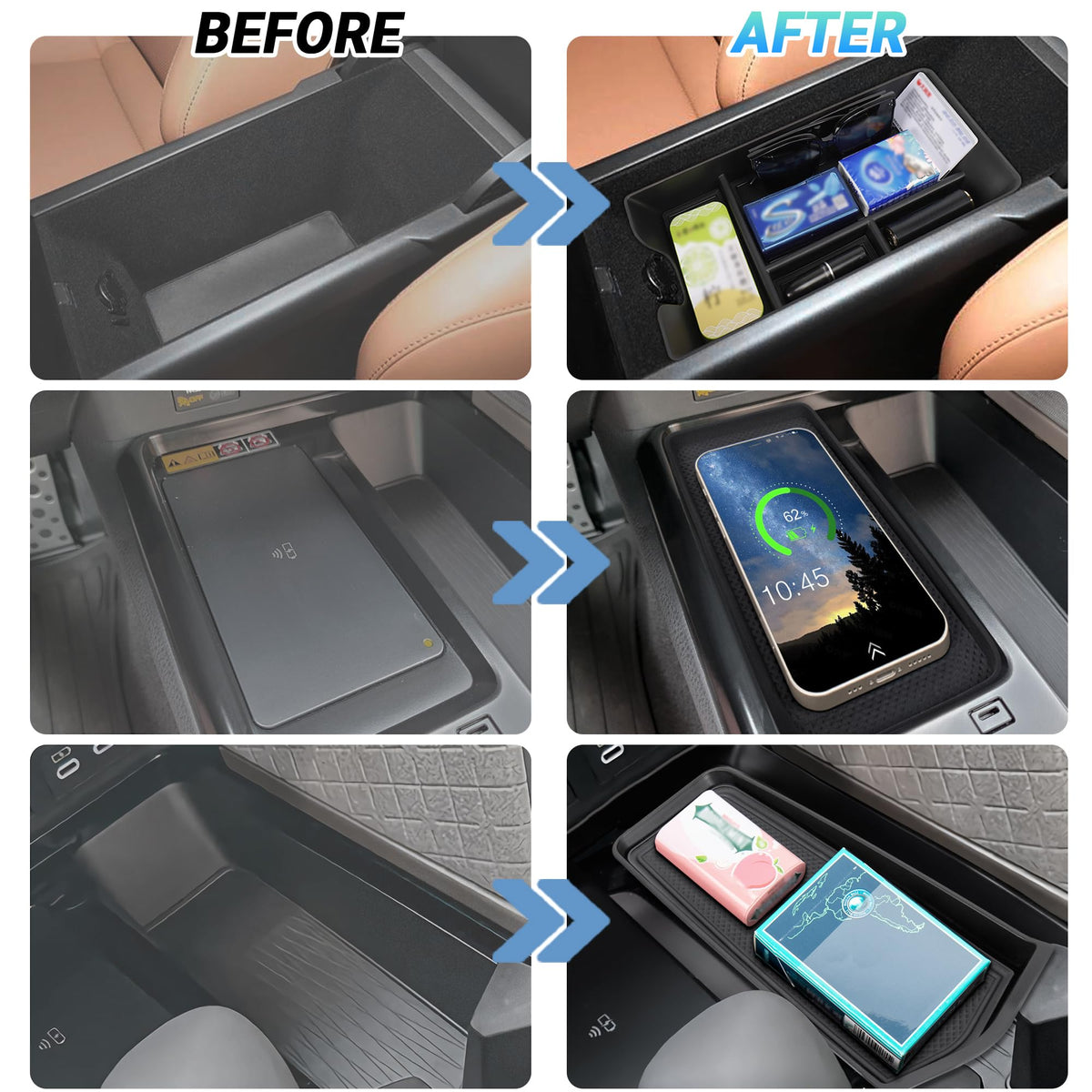Sinminou right-side console tray detail adding extra storage space benefit