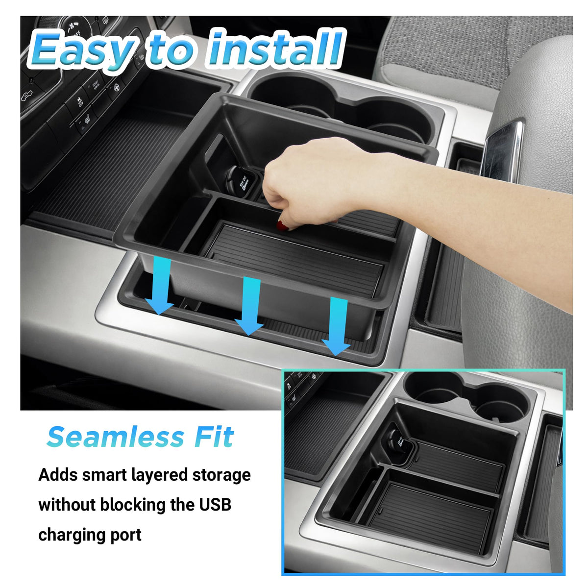 Sinminou storage compartments filled with keys, coins, pens for organization