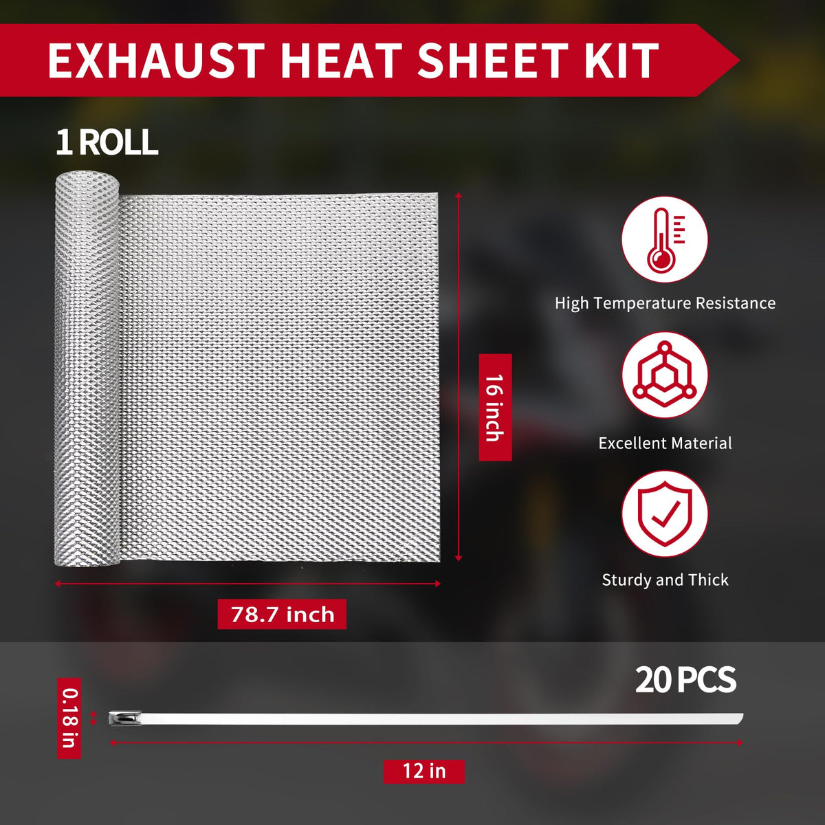 SINNSIDELIN unrolled heat shield showing full 16 by 78.7 inch size for accurate fitting