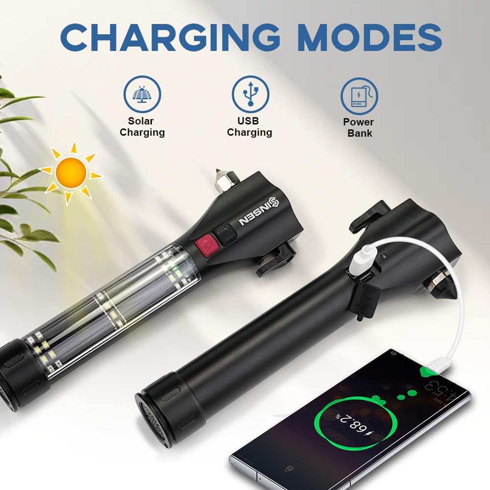 SINSEN USB and solar ports for flexible recharging