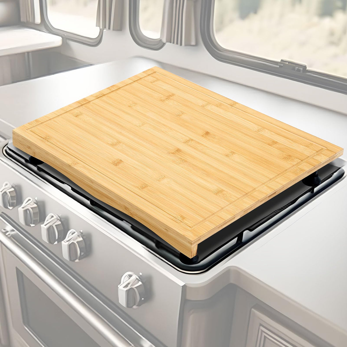 Sintuff front view of bamboo cover board showing brand and compact prep benefit