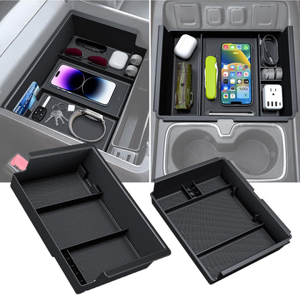Sinvanho front installed view in Silverado console showing neat organization and easy access