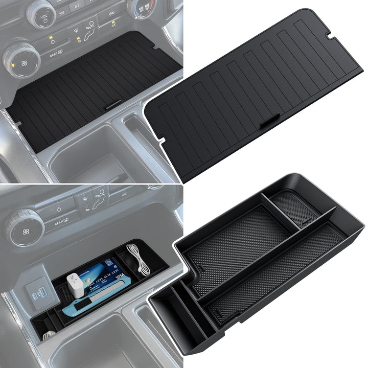 Sinvanho front view installed in Ford F150 pocket showing neat storage benefit