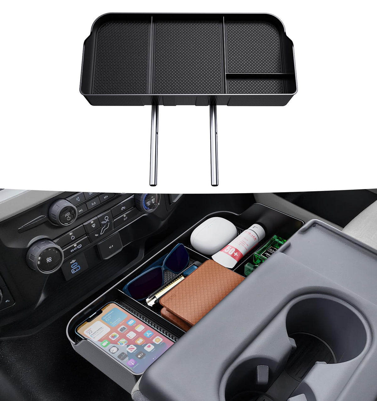 Sinvanho front view of organizer showing clean fit and improved storage