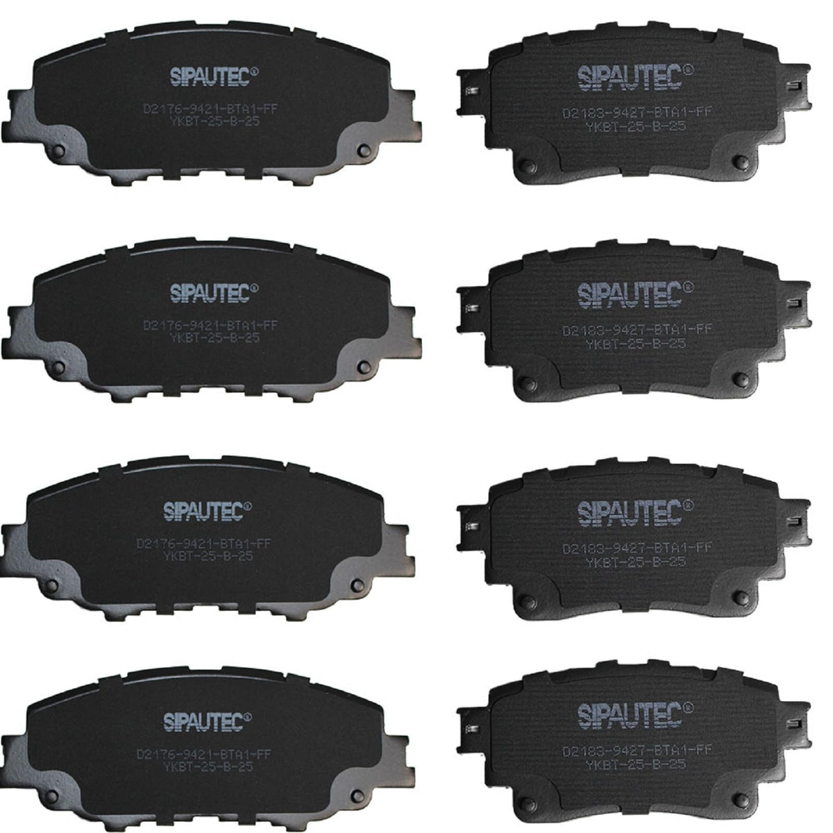 SIPAUTEC front and rear brake pad set in retail-ready packaging, clear fitment labeling