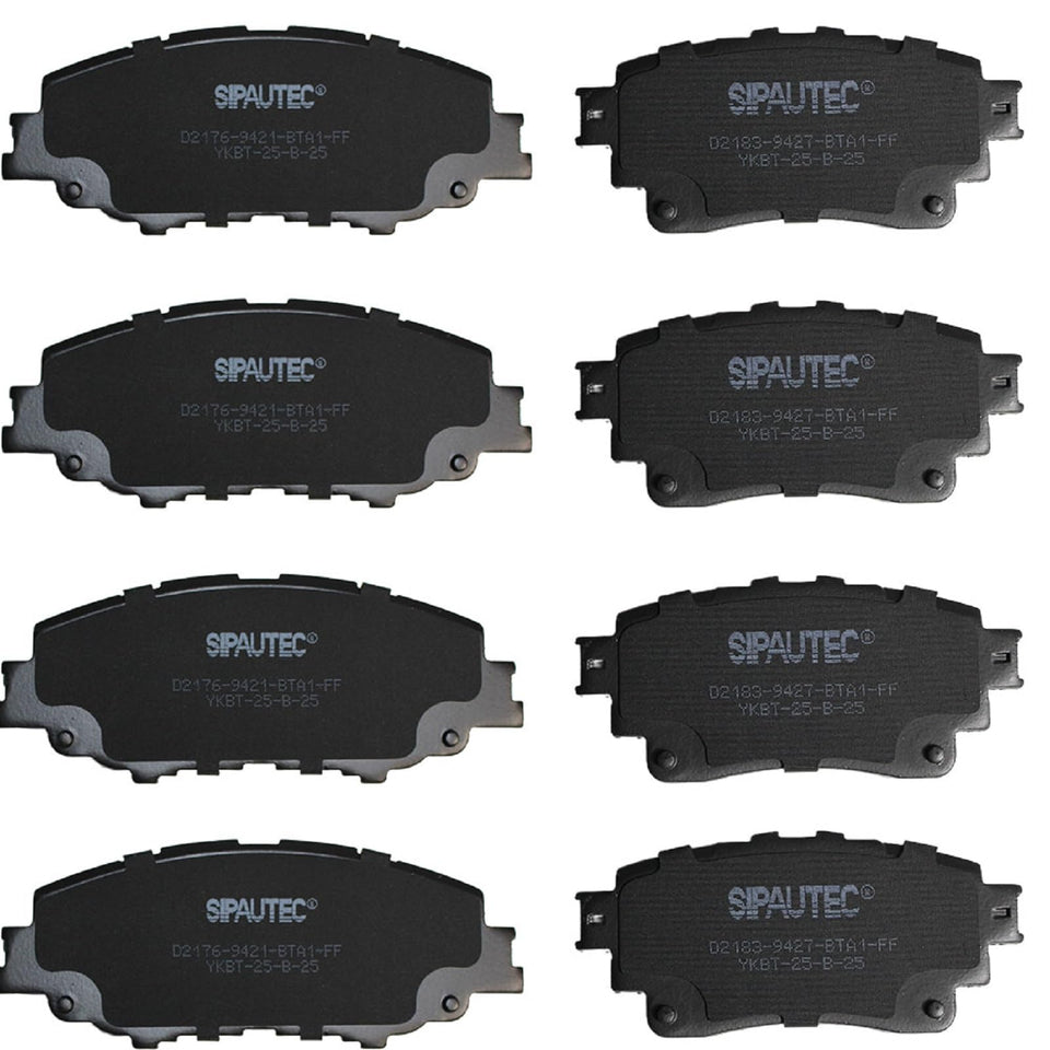 SIPAUTEC front and rear brake pad set in retail-ready packaging, clear fitment labeling