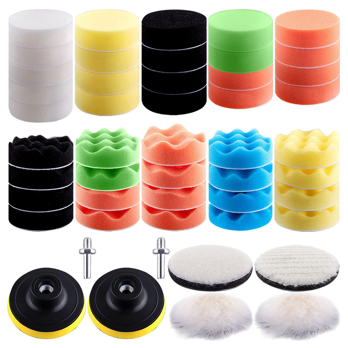 SIQUK kit front packaging showing all included 3-inch polishing pads and adapters for easy selection