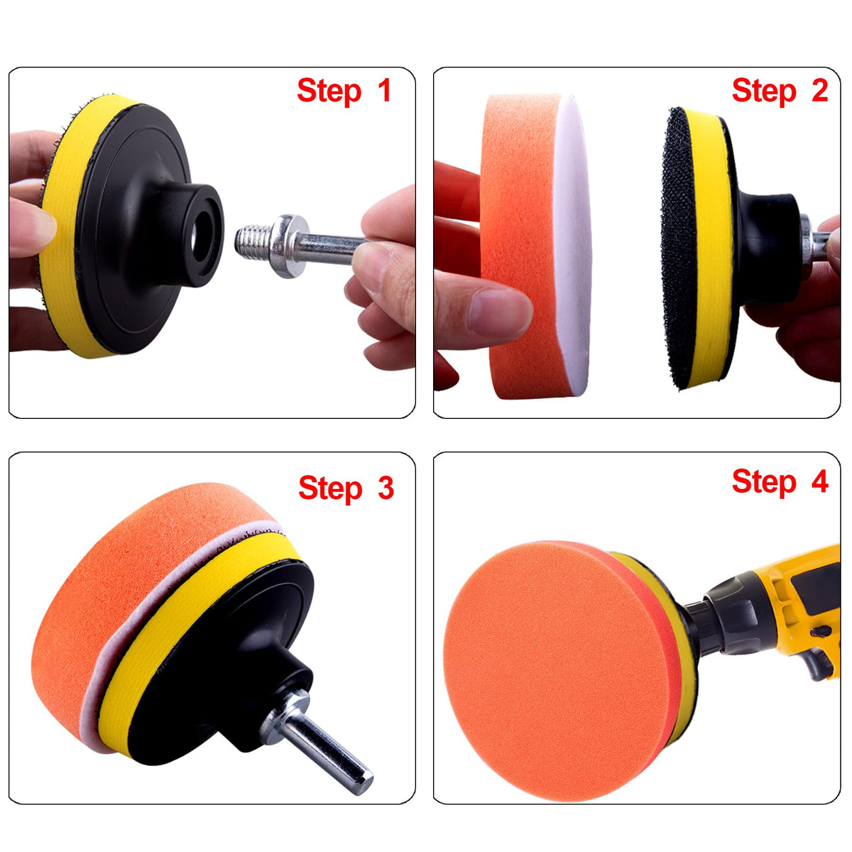 SIQUK pads mounted on a drill polishing a car panel for controlled correction