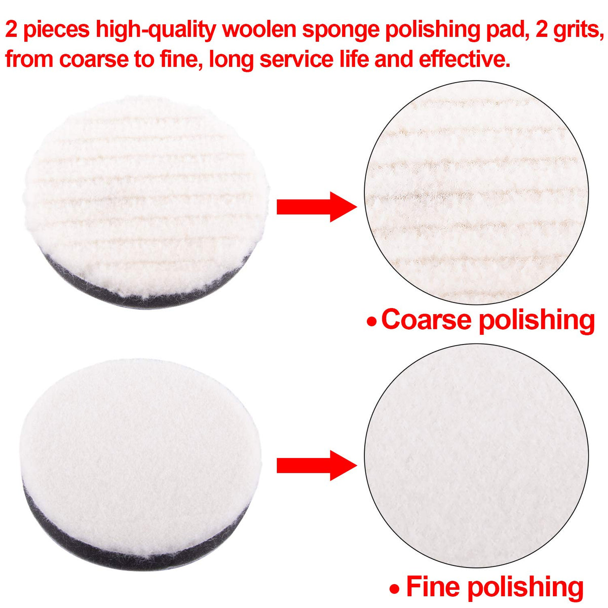 Macro view of SIQUK wool fiber pad showing dense fibers for efficient cutting and defect removal