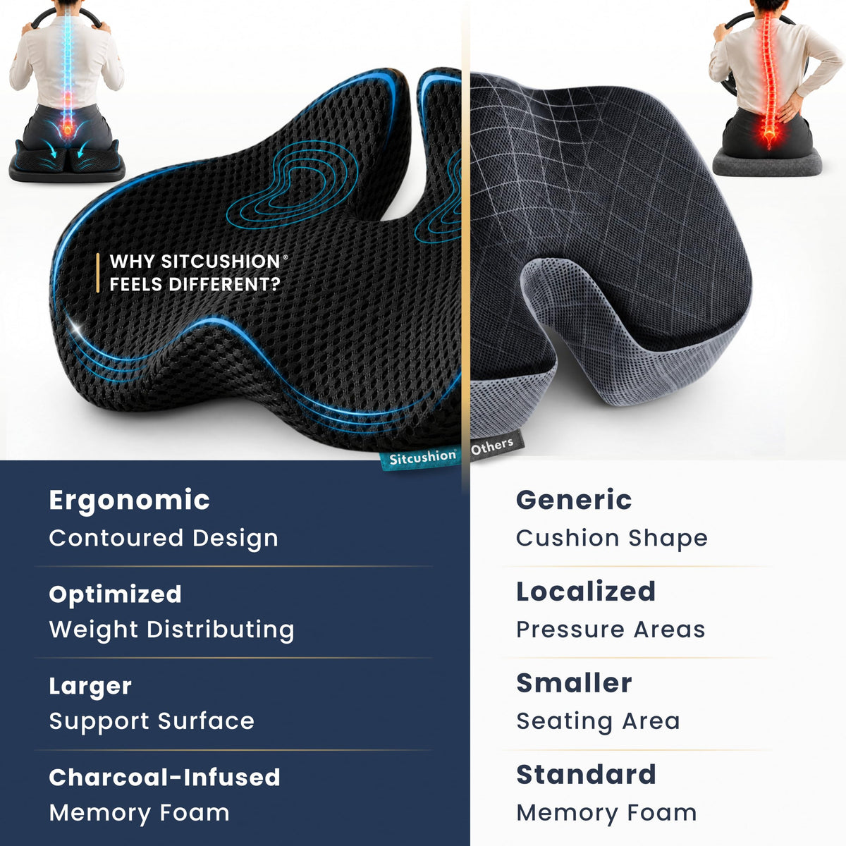 SitCushion installed in a car improving posture and driver visibility