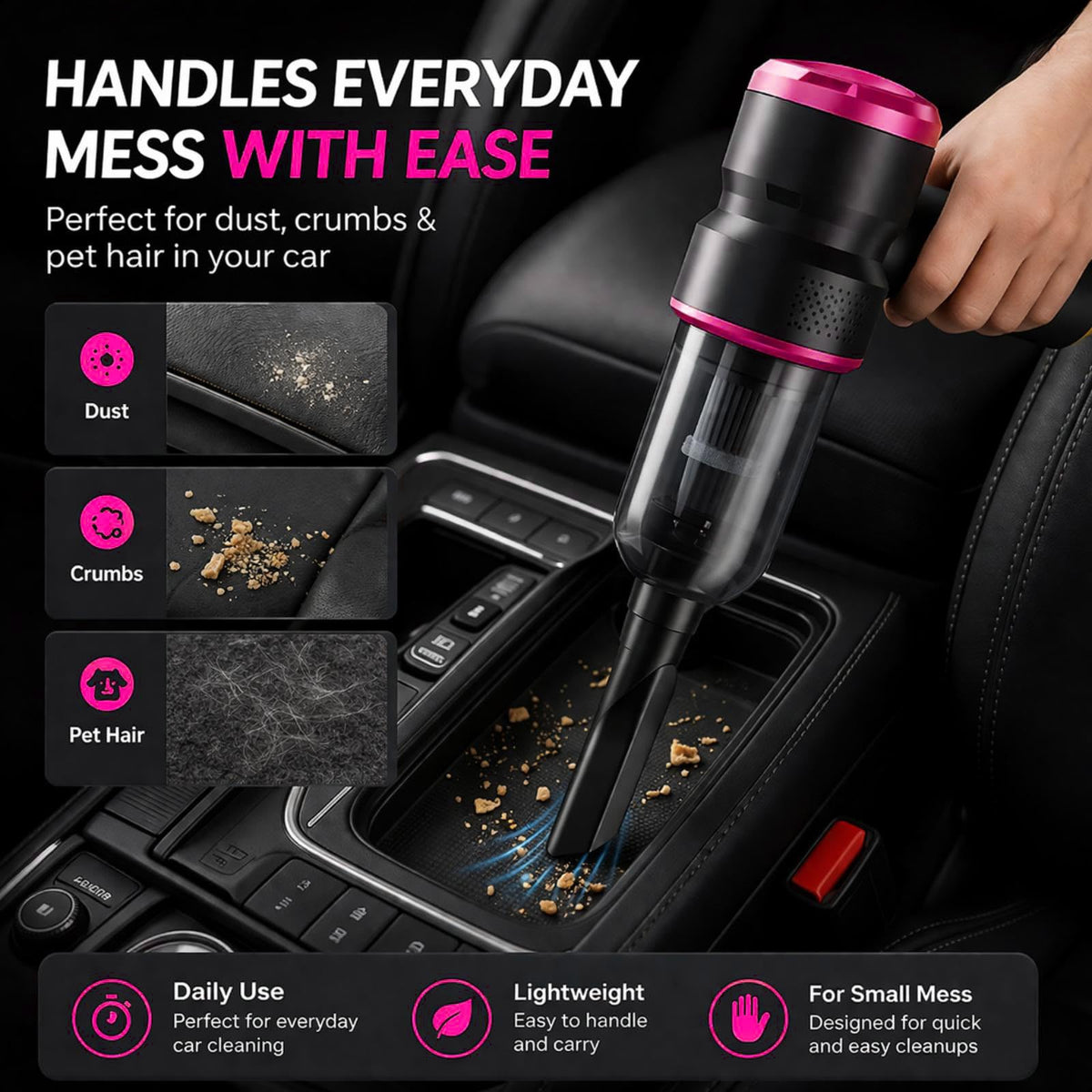 SIX CRAFTSMEN close-up of controls and ergonomic grip for easy single-hand use