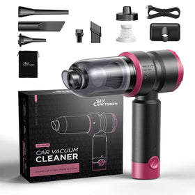 SIX CRAFTSMEN front view of pink handheld vacuum showing compact design and portability