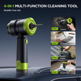 SIX CRAFTSMEN cordless vacuum in use inside car, quickly removes crumbs and pet hair