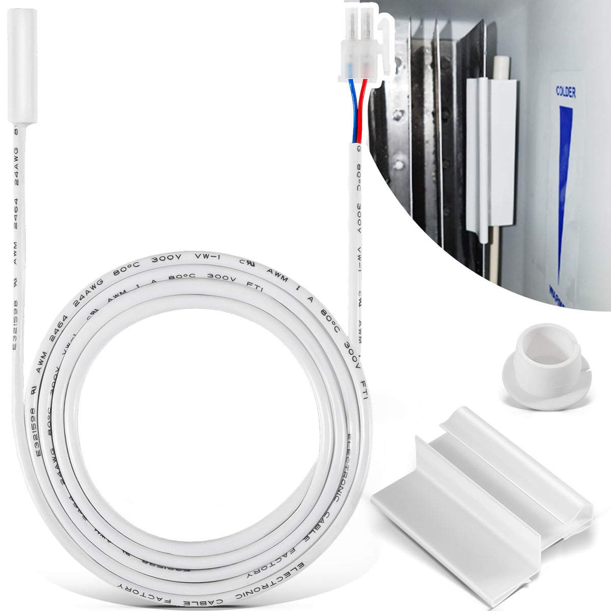 sixcow thermistor front assembly showing full probe and connector, reliable temperature sensing
