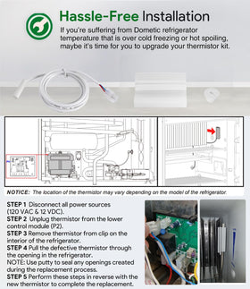 sixcow thermistor installed in RV refrigerator cavity, restores accurate cooling control