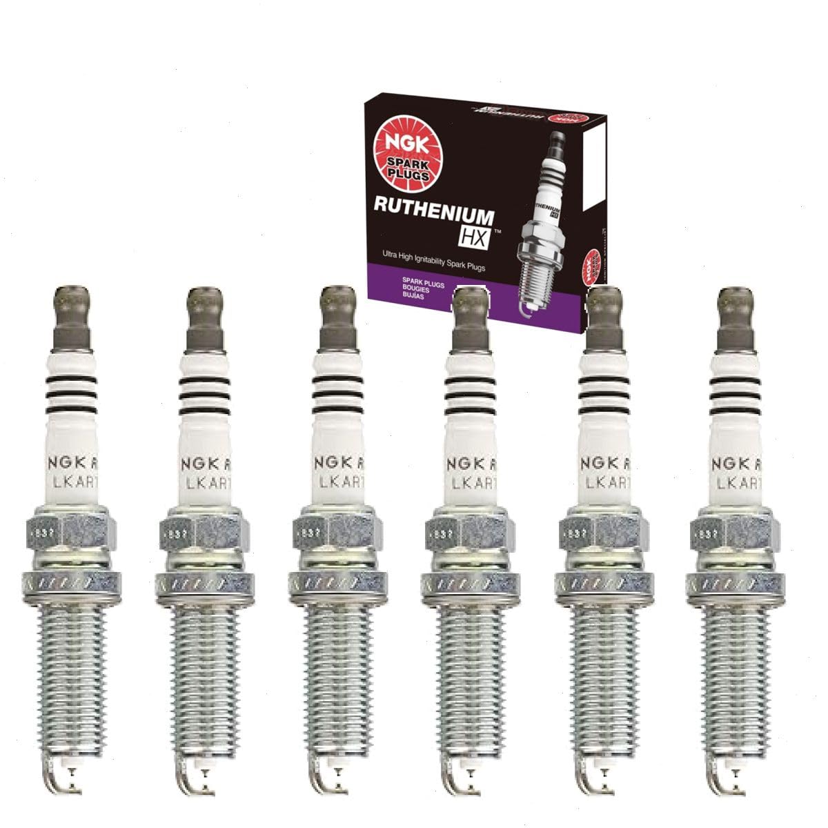 Sixity Auto NGK Ruthenium HX front packaging showing six genuine plugs for fitment clarity