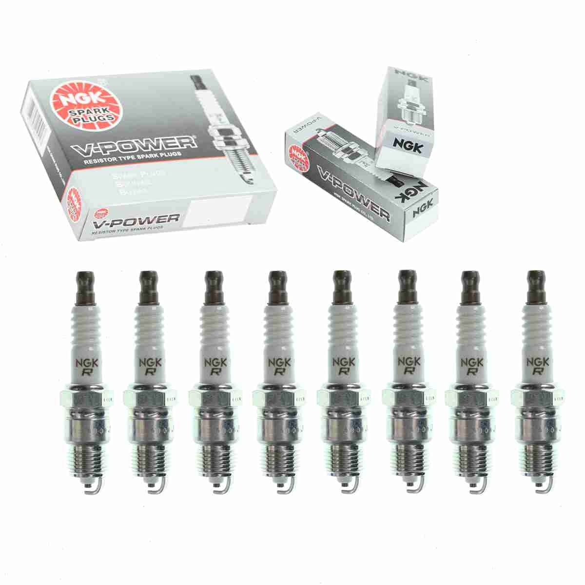 Sixity Auto NGK V-Power front packaging showing eight spark plugs and labels for easy identification