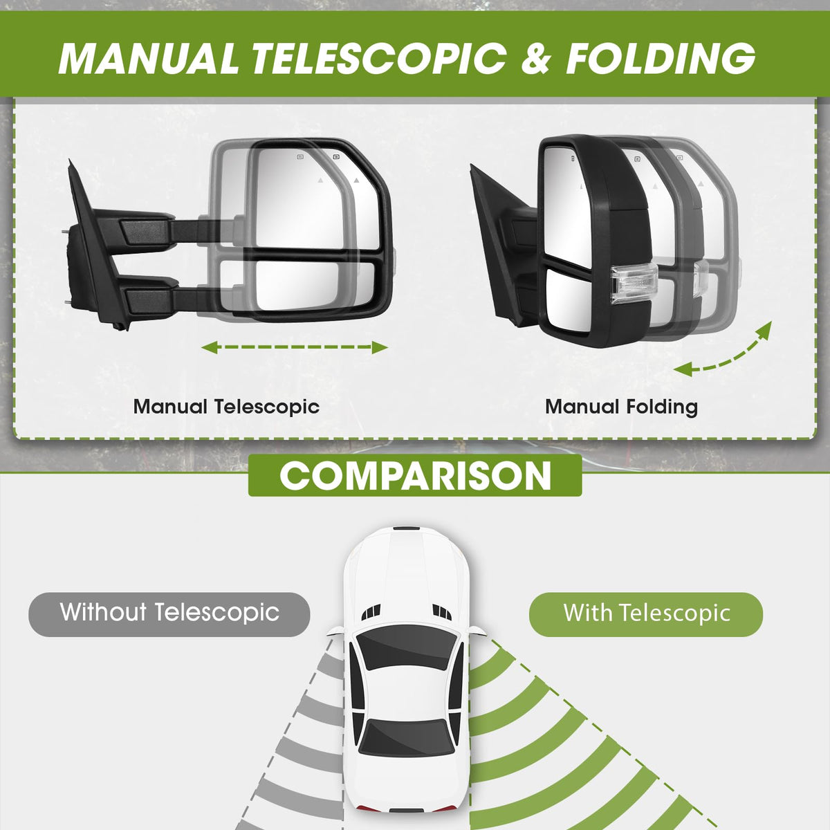 Siziom folded position protecting mirror in tight parking spaces