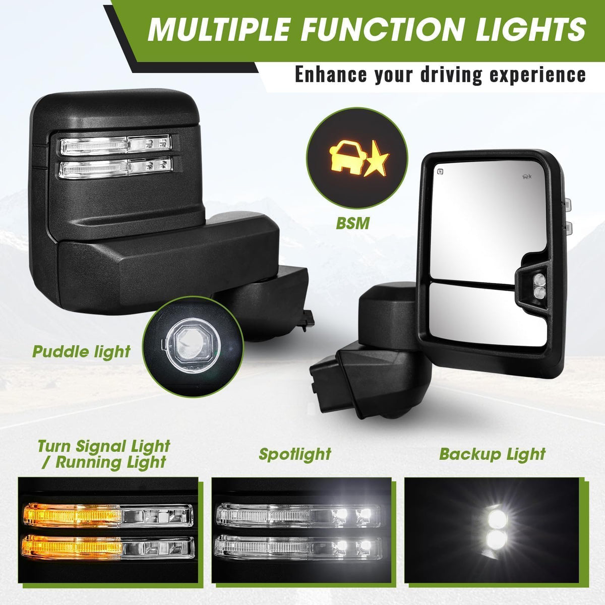 Siziom turn signals and puddle light showing added visibility benefit