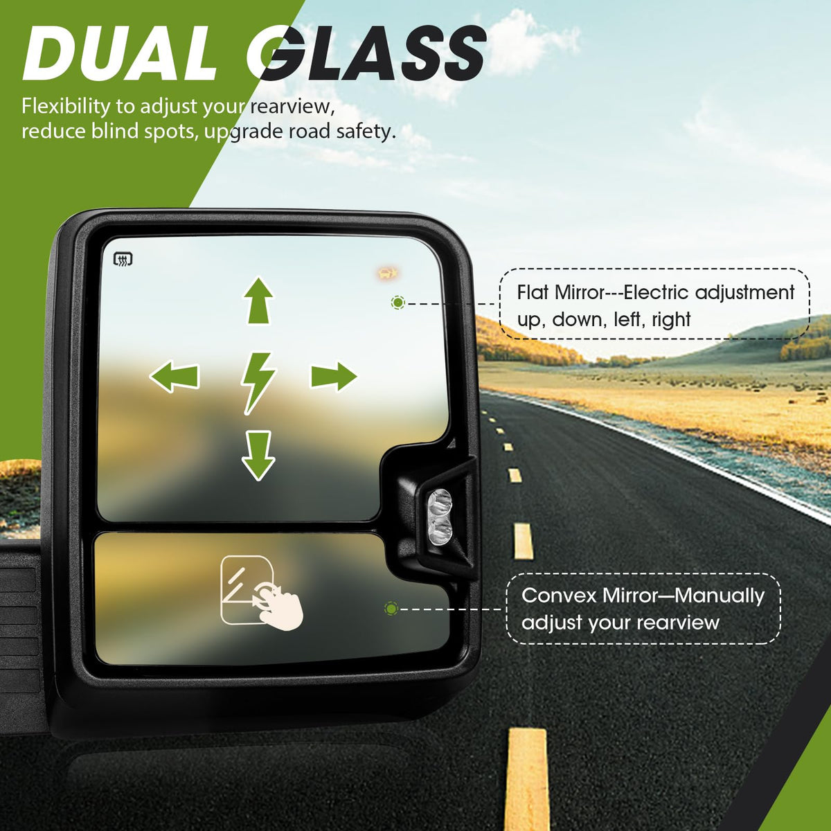 Siziom mirror installed on Silverado showing towing-ready benefit