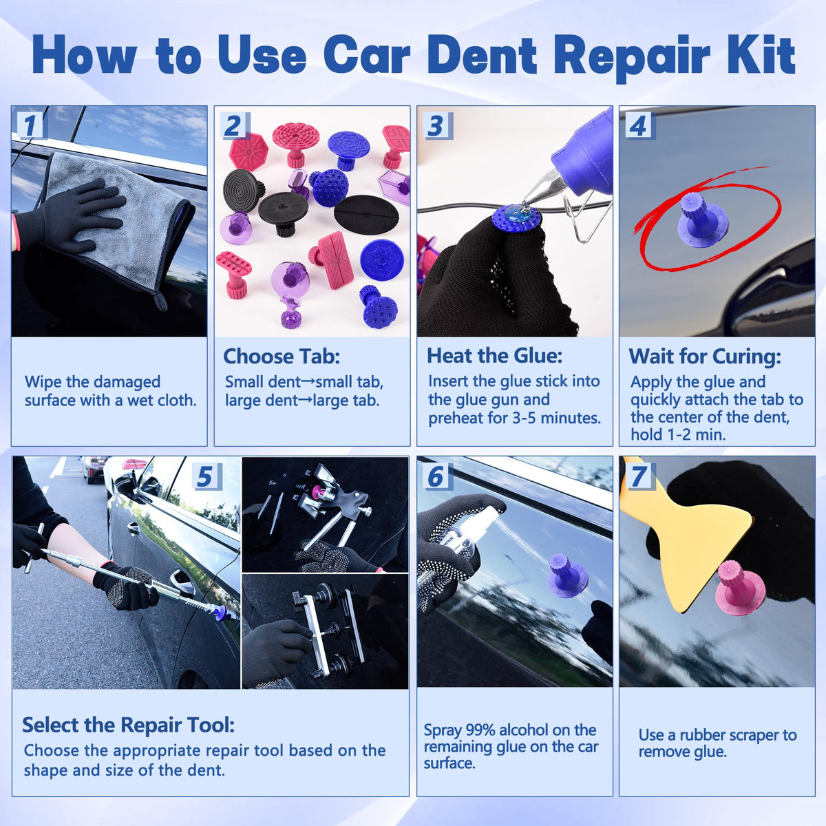 SJPLZQC kit in use on a car door demonstrating paint-preserving repair