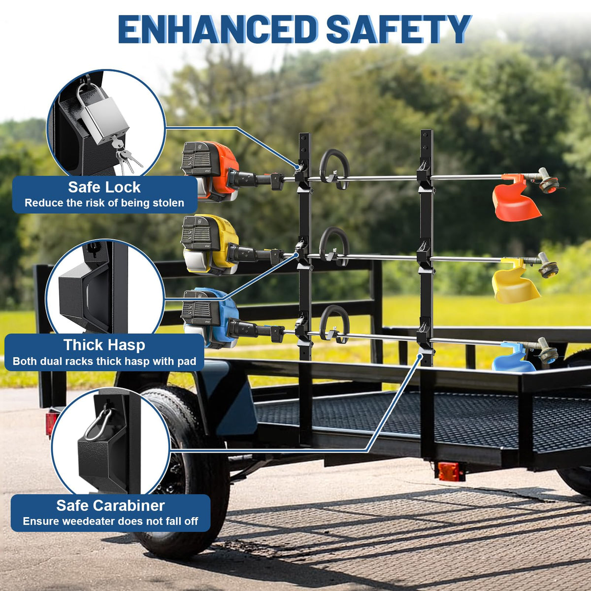 SJPULMO rack installed inside an enclosed trailer for stable hauling