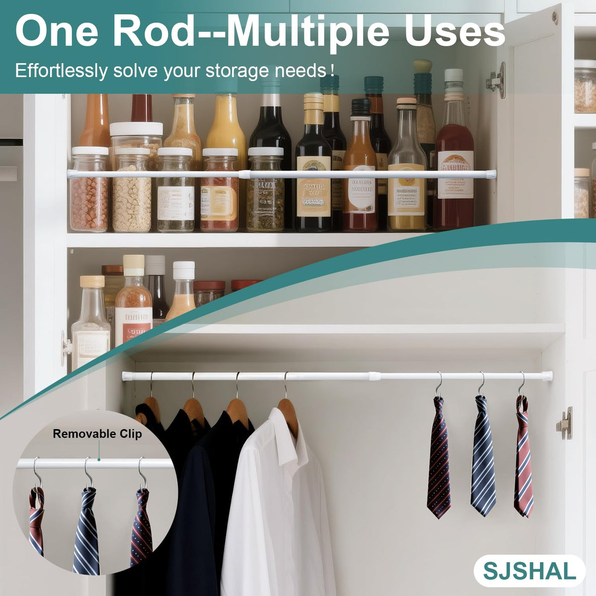 SJSHAL installed in closet organizing folded clothes and saving space