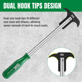 SK seal puller in use on an axle hub demonstrating safe, precise removal of a grease seal