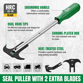 Detail of SK 35° offset hook blade reaching tight angle for easier seal access