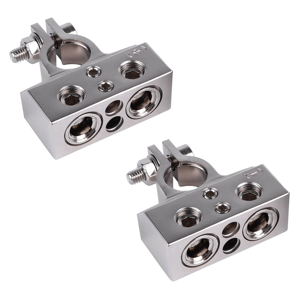 Skar Audio front view of terminal pair showing durable zinc alloy and clamps