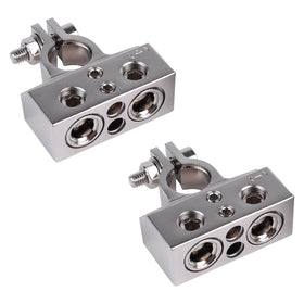 Skar Audio front view of terminal pair showing durable zinc alloy and clamps