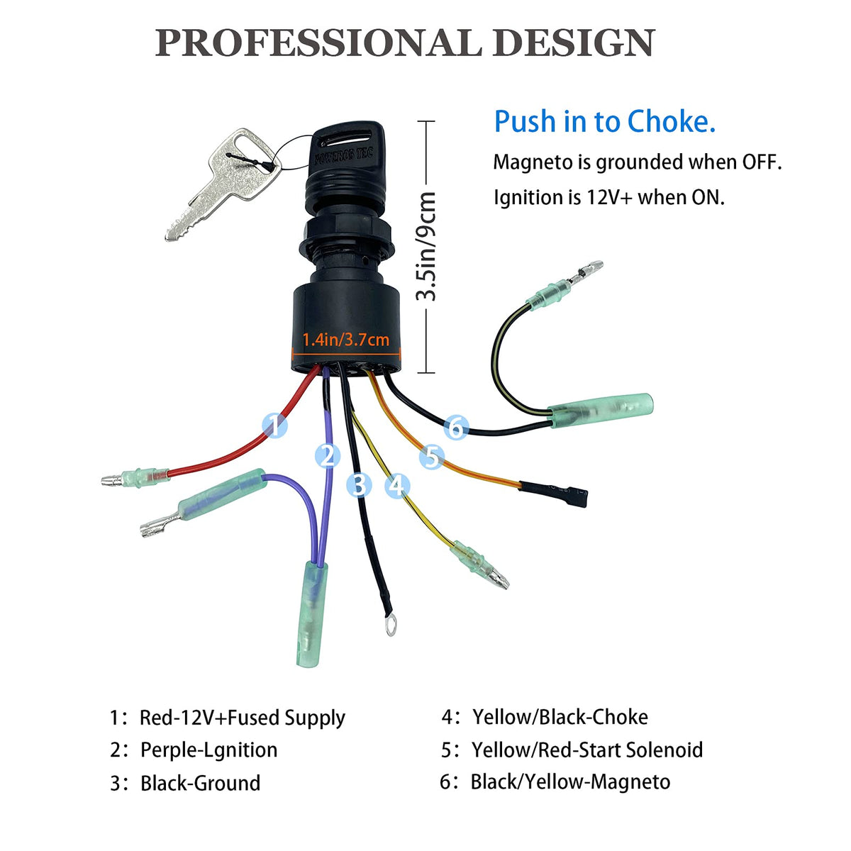 SKARUMMER ignition switch wiring harness detail with color-coded wires for easier installation