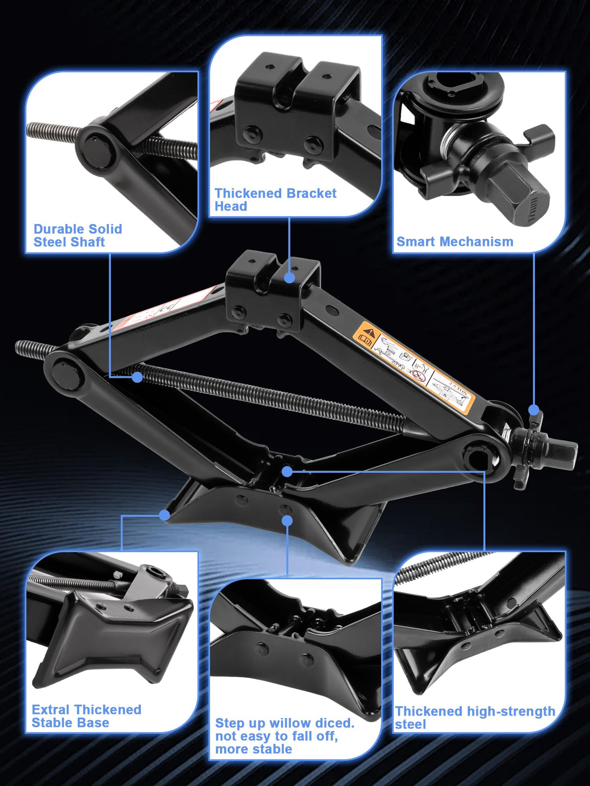 SKCOAUTO thickened base plate detail showing stable support and anti-tip benefit