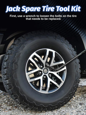 SKCOAUTO jack in use lifting spare tire showing effortless one-person operation