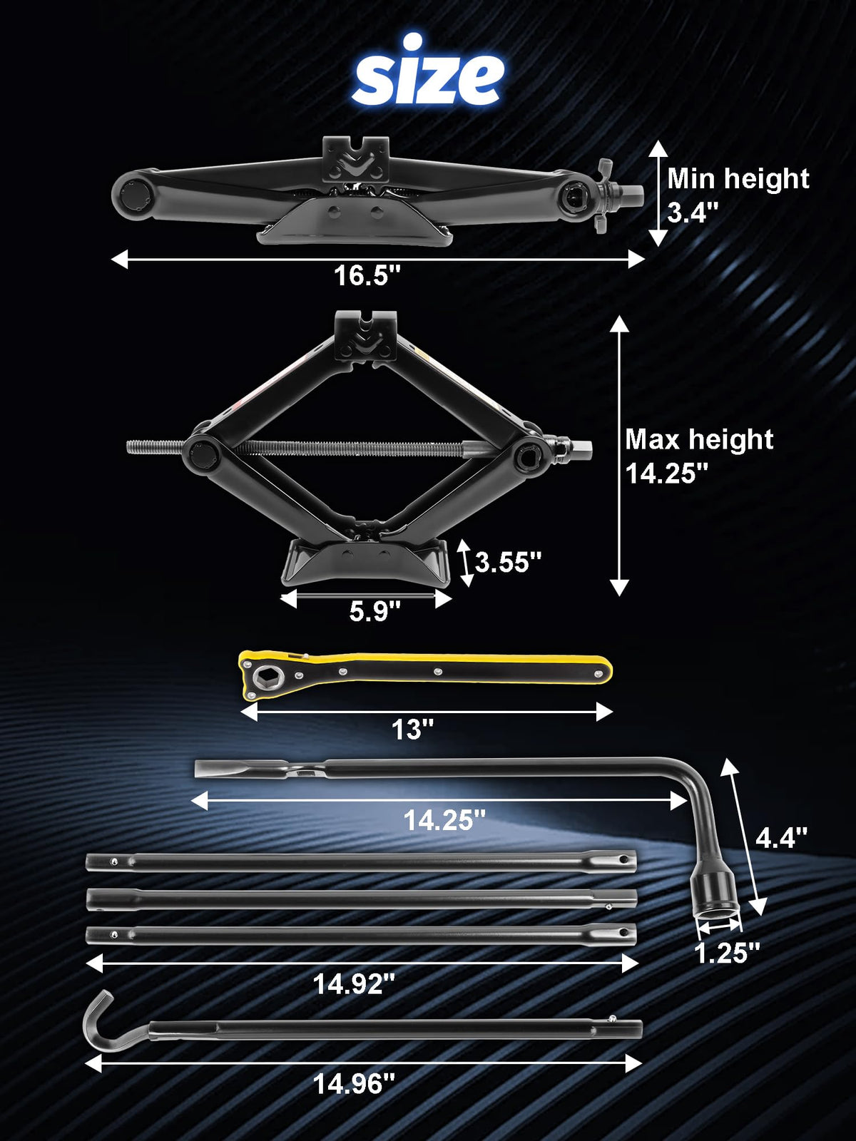 SKCOAUTO scissor jack close-up showing reinforced base and stability