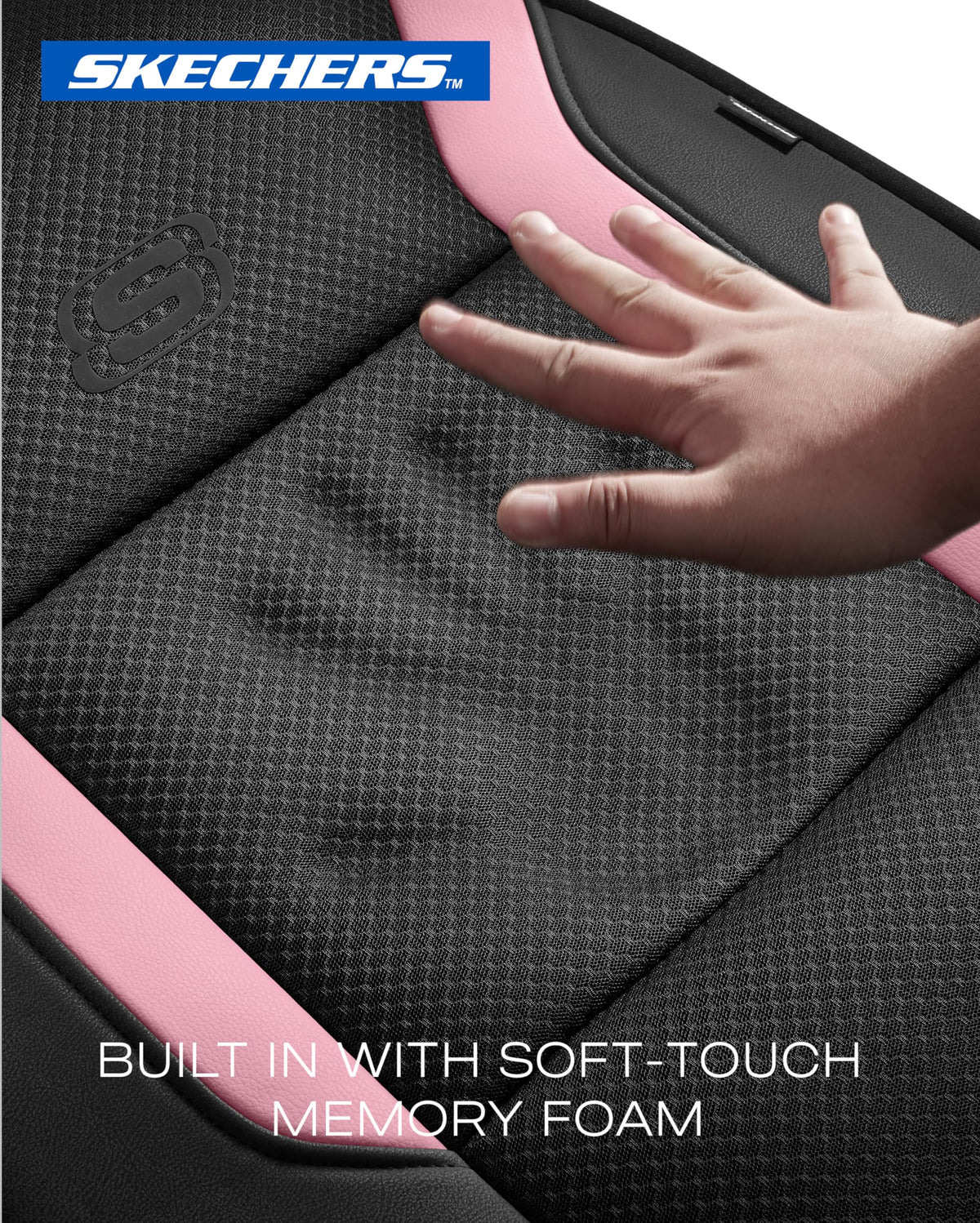 Skechers seat seam with airbag cutout demonstrating airbag compatibility benefit