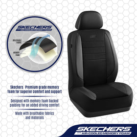Skechers seat cover seam near airbag showing compatibility and safe deployment